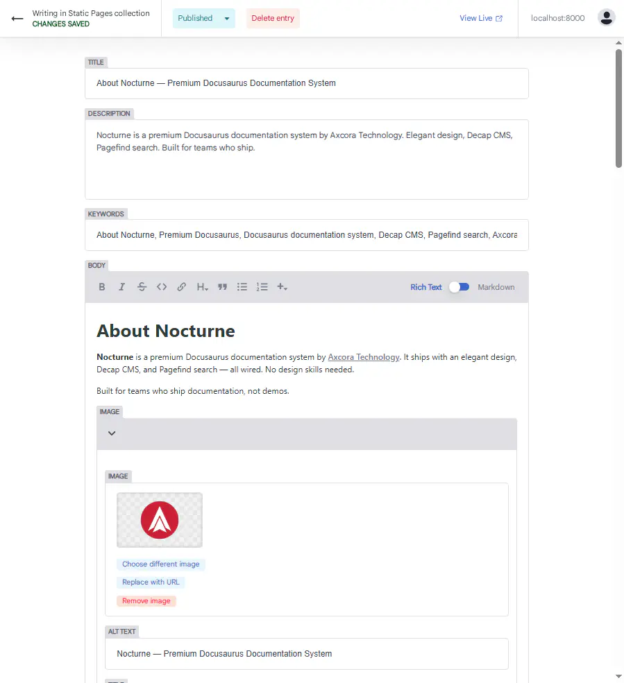 nocturne docsuarus themes premium pro